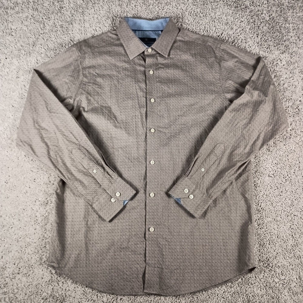 Hart Schaffner Marx Large Navy Label Micro-Geometric AOP Mens Luxury Sport Shirt - Picture 5 of 10